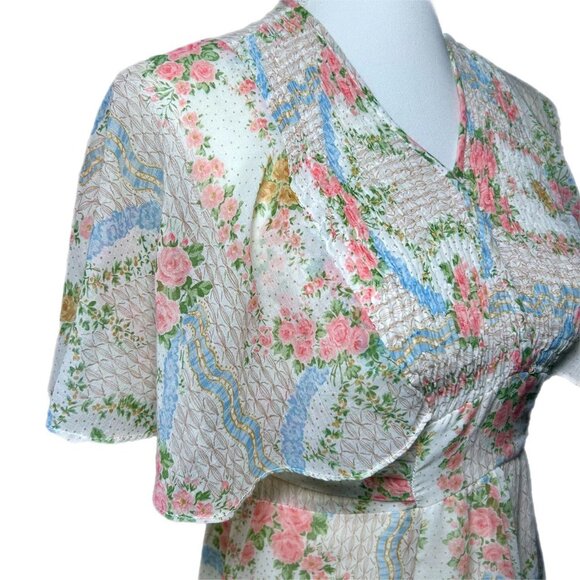 Vintage 70’s White w/ Pink Floral Prairie Cottagecore Maxi Dress - Picture 3 of 8